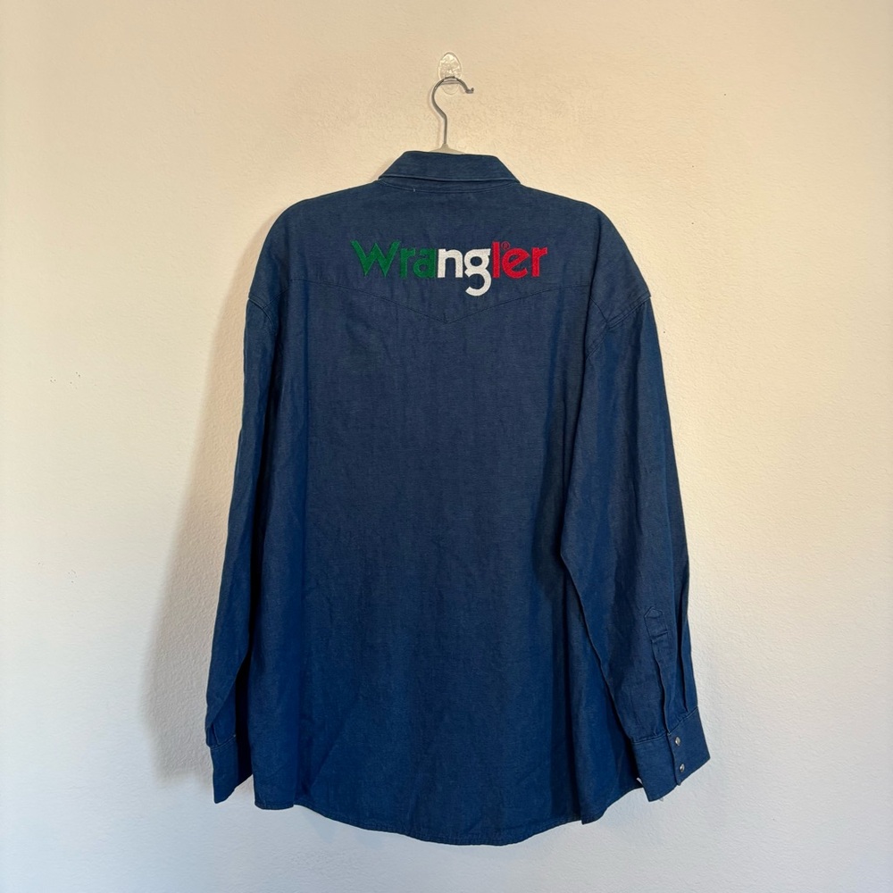 Wrangler Mens Logo Mexican Denim Western Snap Shirt - Picture 6 of 9